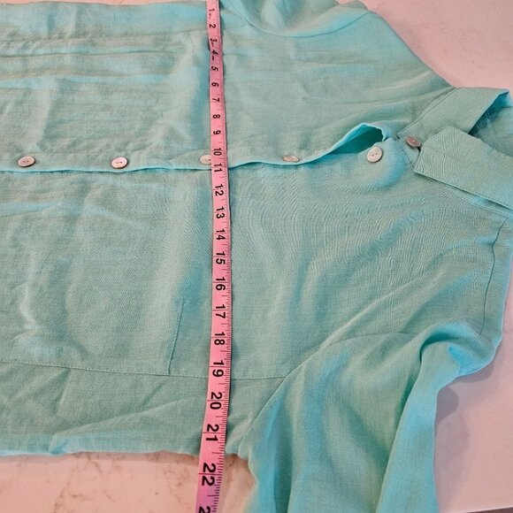 FRIDAZE Size Large Linen Wrinkle Resistant Redefined Tunic Turquoise Shirt - Picture 7 of 11